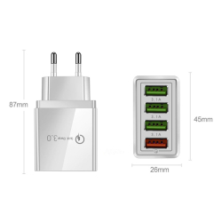 Rychlonabíječka se 4 USB výstupy - bílá barva