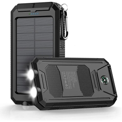 Solarny powerbank z wbudowaną baterią - 20000 mAh czarny