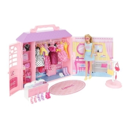 Domeček pro panenky s vybavením včetně panenky - Malá stylistka