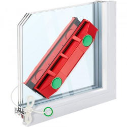 Oboustranný magnetický čistič oken na trojsklo 24 cm - červený