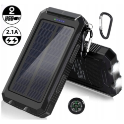 Solární powerbanka s vestavěnou baterií - 20000 mAh černá