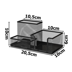 Drátěný organizér na psací potřeby - 3 komory černý
