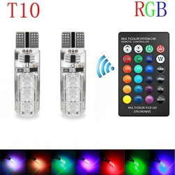 RGB LED autožárovky W5W T10 s dálkovým ovládáním, 2ks