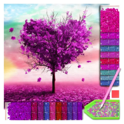 Malowanie mozaiki diamentowej 30 x 30 cm - różowe serce na drzewie