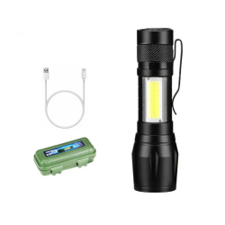 Mini outdoorová kapesní LED svítilna s USB nabíjením - v pouzdře