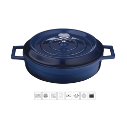 Litinový hrnec nízký kulatý 28 cm - modrý