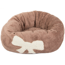 Kulatý pelíšek pro psy s mašličkou 35 cm - hnědý