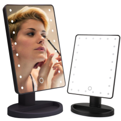 16 LED otočné kosmetické zrcátko - černé