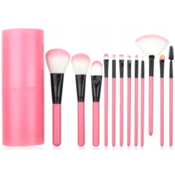 Kosmetické štětce na make-up 12 ks v pouzdře - růžové