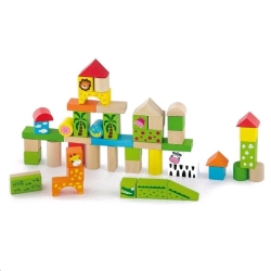 Dřevěné kostky pro děti Viga ZOO 50 dílů - multicolor