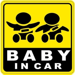 Nálepka na auto - Baby in car - dvě sedící děti z popruhem