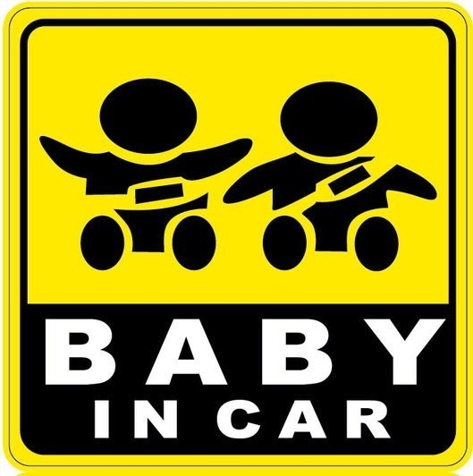 Nálepka na auto - Baby in car - dvě sedící děti z popruhem