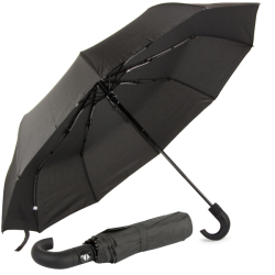 Automatický skládací deštník s rukojetí - černý