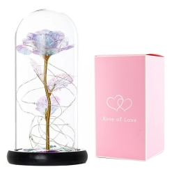 Věčná růže ve skle s LED podsvícením - 19 cm x 9 cm