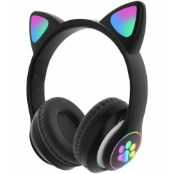 Bezdrátová sluchátka s kočičíma ušima - černé