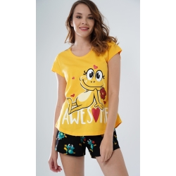 Dámské pyžamo šortky Žabka - žlutá