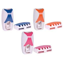 Bezkontaktní dávkovač zubní pasty + držák na 5 kartáčků - plastový