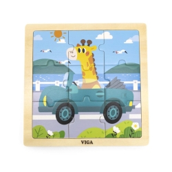 Dřevěné puzzle pro nejmenší Viga 9 ks Auto - multicolor
