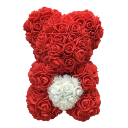 Červený medvídek z růží 23 cm - dárkové balení