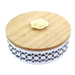 Dekorativní kosmetická krabička s dřevěným víkem 16 cm (APT)