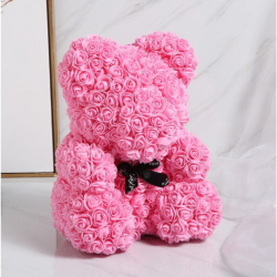 Medvídek z růží 25 cm v dárkovém balení - růžový