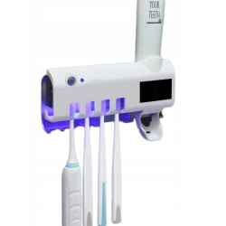 Dávkovač zubní pasty UV držák na zubní kartáčky - bílý