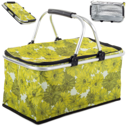 Piknikový termo košík skládací - zelený květovaný