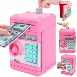 Dětská pokladnička sejf s kódem v podobě trezoru - růžová
