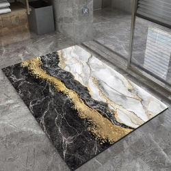 Protiskluzová koupelnová podložka 80 x 50 cm - černo-zlatý mramor