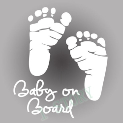 Nálepka na auto - Baby on board - stopy (Bílá)
