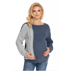 Be MaaMaa Těhotenský svetr, pletený vzor - jeans/šedá - UNI