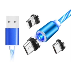 Magnetický kabel USB-C a mikro pro teledon s LED podsvícením - 100 cm modrý (APT)