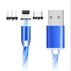 Magnetický kabel USB-C a mikro pro telefon s LED podsvícením - 100 cm modrý (APT)