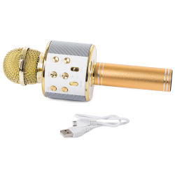 Bezprzewodowy karaoke bluetooth mikrofon - złoty