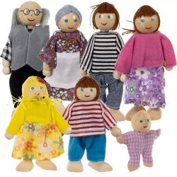 Dřevěné miniaturní panenky 7 ks - celá rodina