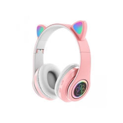 Bezdrátová Bluetooth sluchátka s LED podsvícením - růžové