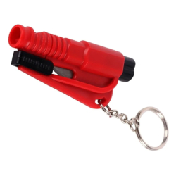Bezpečnostní nůž na klíče s kladívkem na rozbití skla 4v1 - červený