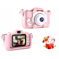 Multifunkční digitální fotoaparát pro děti 9 x 6 x 5 cm - růžový s kočičkou