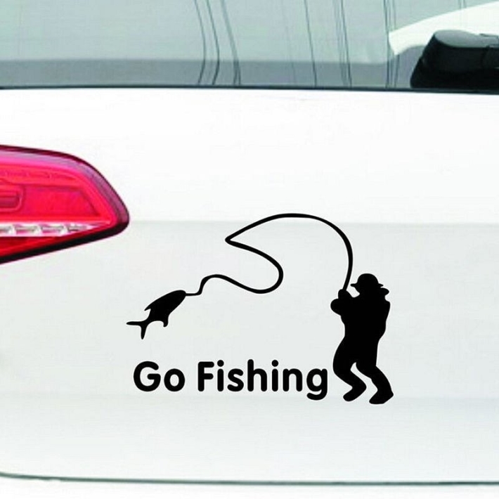 Nálepka na auto - Go Fishing (Černá)
