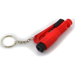 Bezpečnostní nůž na klíče s kladívkem na rozbití skla 4v1 - červený