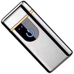 USB Plazmový zapalovač s LED indikátorem baterie - stříbrný