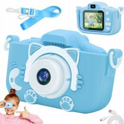 Multifunkční digitální fotoaparát pro děti 9 x 6 x 5 cm - modrý s kočičkou
