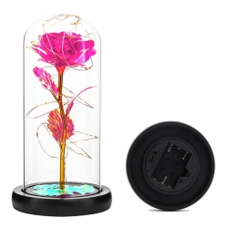 Věčná růže ve skleněné kopuli s LED osvětlením 19 cm - růžová