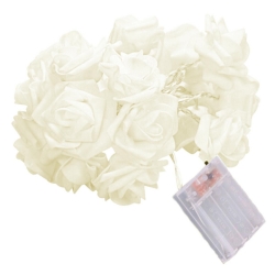Girlanda s 10 květy růží s LED světly 1,5m - bílá
