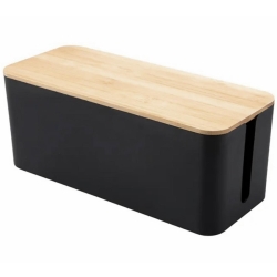Úložný estetický box na kabely - kombinace černé a dekoru dřeva